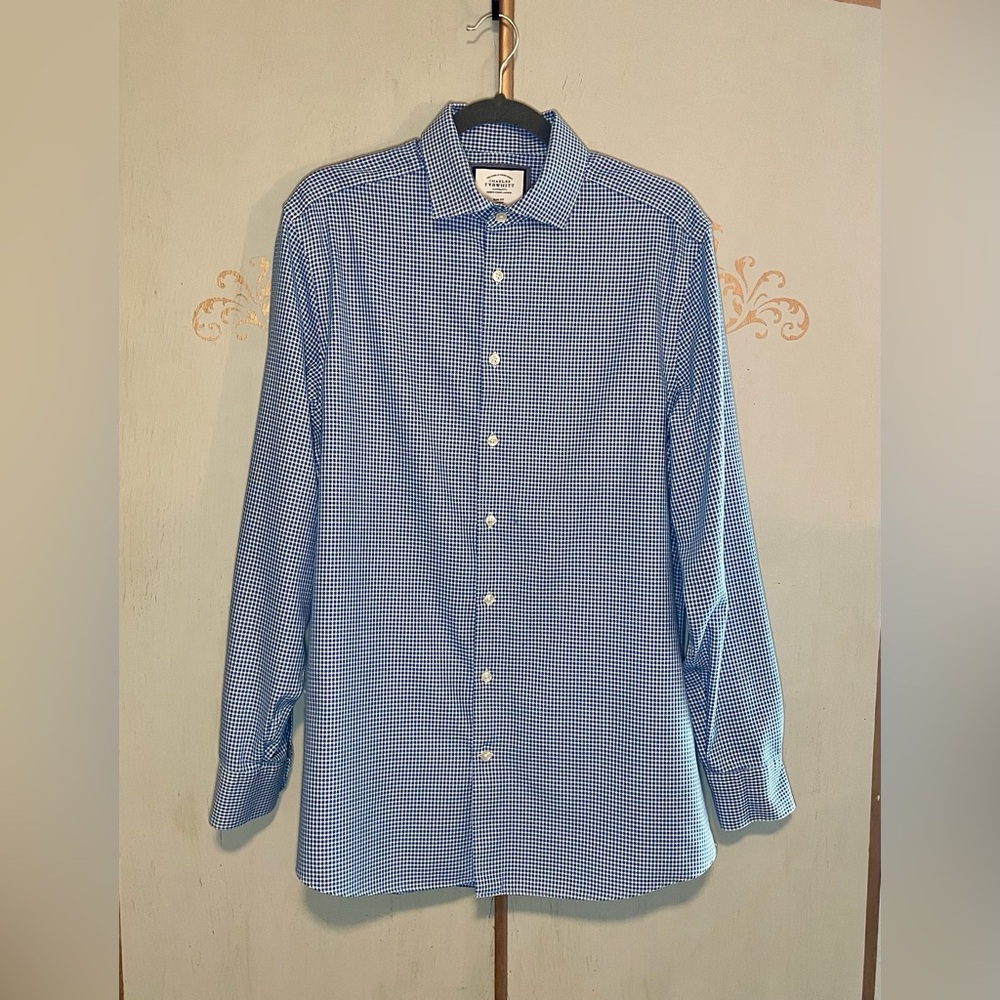 Charles Tyrwhitt Slim Fit Non-Iron Blue White Geometric Shirt - 16.5 x 36